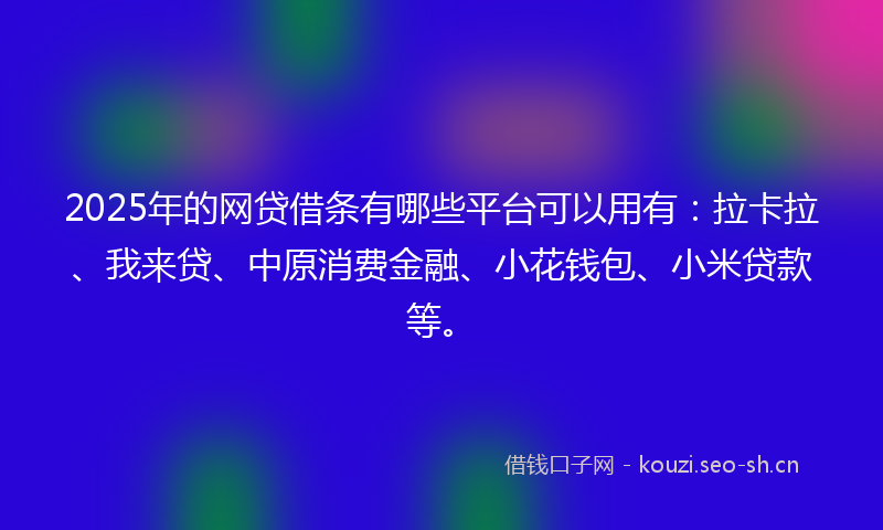2025年的网贷借条有哪些平台可以用有：拉卡拉、我来贷、中原消费金融、小花钱包、小米贷款等。