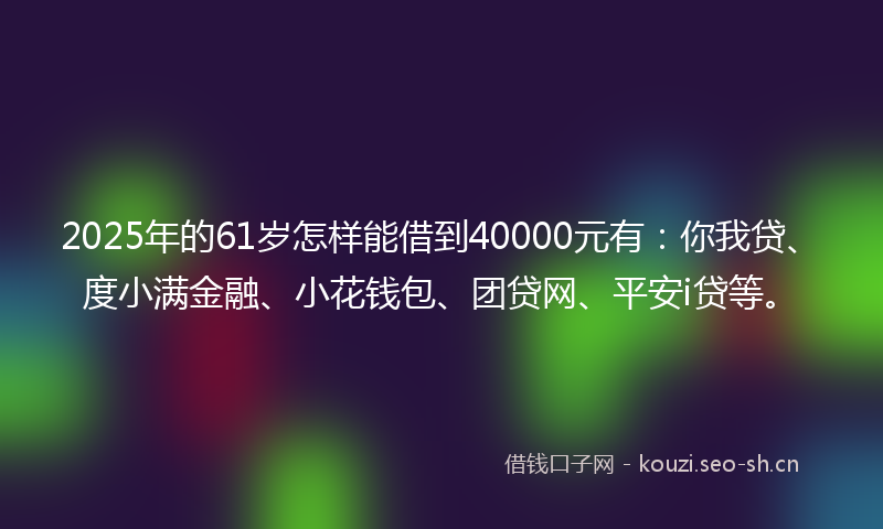 2025年的61岁怎样能借到40000元有：你我贷、度小满金融、小花钱包、团贷网、平安i贷等。