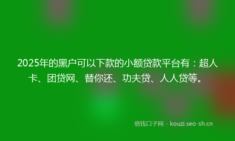 2025年的黑户可以下款的小额贷款平台有：超人卡、团贷网、替你还、功夫贷、人人贷等。