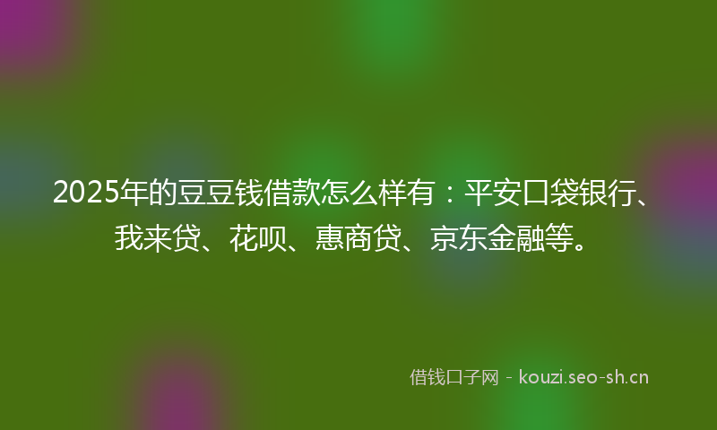 2025年的豆豆钱借款怎么样有：平安口袋银行、我来贷、花呗、惠商贷、京东金融等。