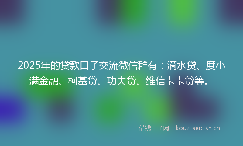 2025年的贷款口子交流微信群有：滴水贷、度小满金融、柯基贷、功夫贷、维信卡卡贷等。