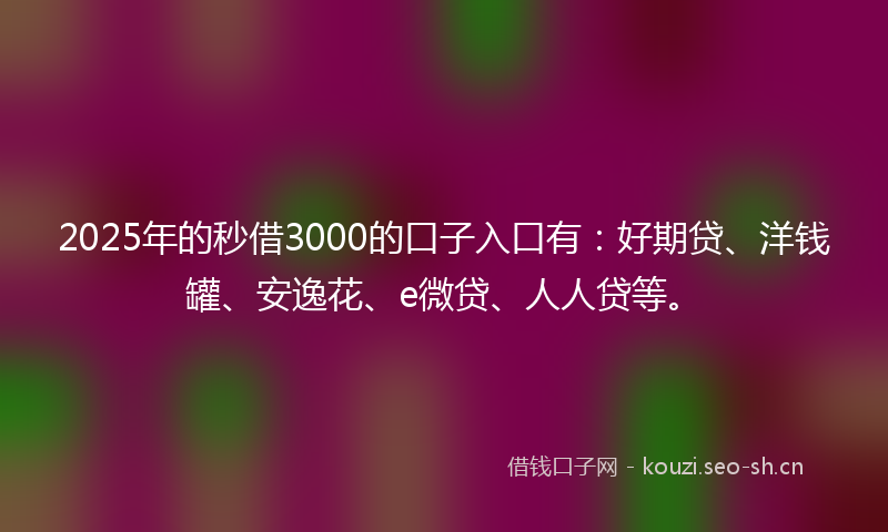 2025年的秒借3000的口子入口有：好期贷、洋钱罐、安逸花、e微贷、人人贷等。