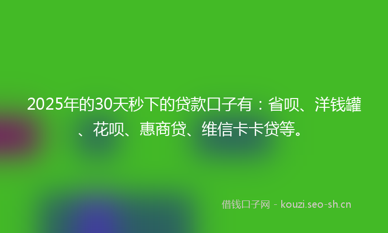 2025年的30天秒下的贷款口子有：省呗、洋钱罐、花呗、惠商贷、维信卡卡贷等。