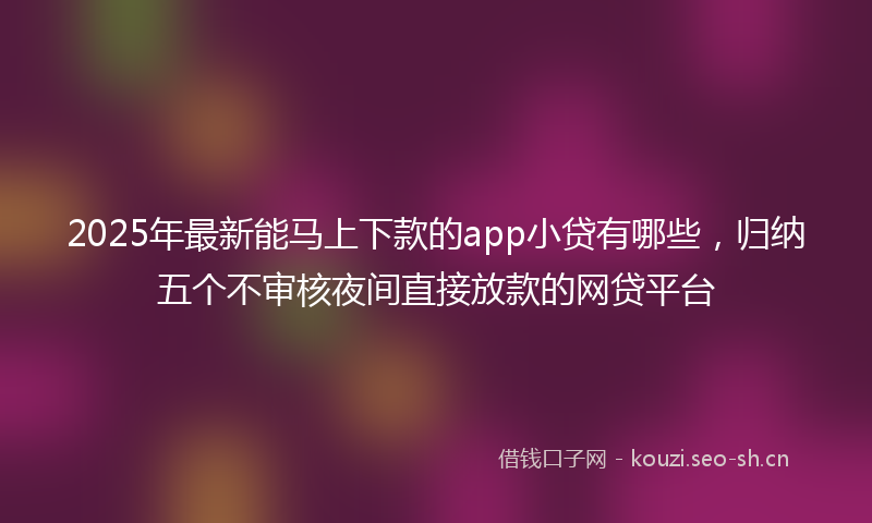 2025年最新能马上下款的app小贷有哪些，归纳五个不审核夜间直接放款的网贷平台