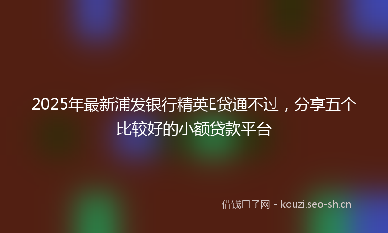 2025年最新浦发银行精英E贷通不过，分享五个比较好的小额贷款平台