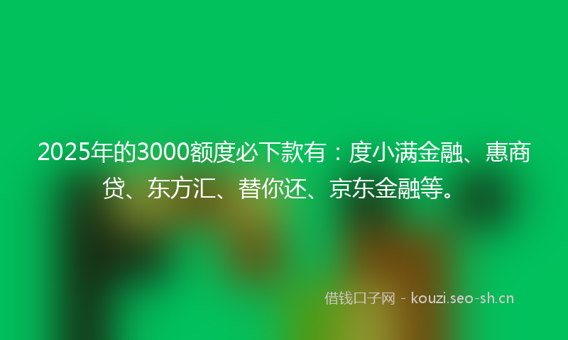2025年的3000额度必下款有：度小满金融、惠商贷、东方汇、替你还、京东金融等。