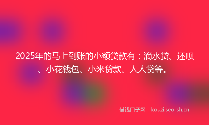 2025年的马上到账的小额贷款有：滴水贷、还呗、小花钱包、小米贷款、人人贷等。