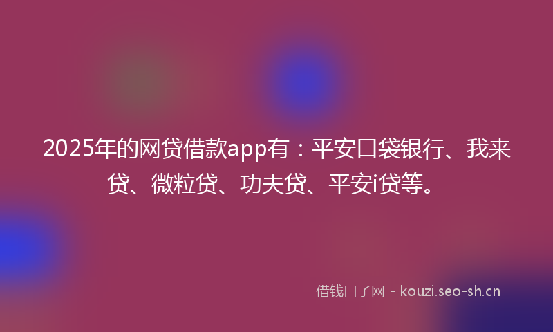 2025年的网贷借款app有：平安口袋银行、我来贷、微粒贷、功夫贷、平安i贷等。