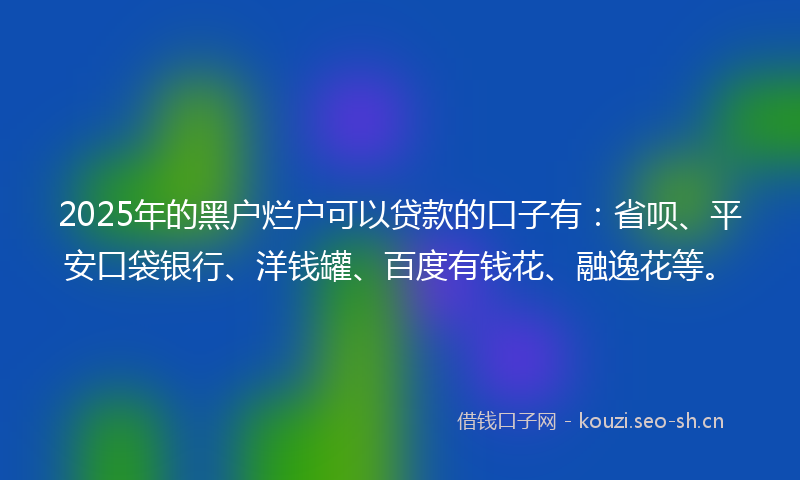 2025年的黑户烂户可以贷款的口子有：省呗、平安口袋银行、洋钱罐、百度有钱花、融逸花等。