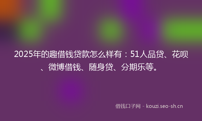 2025年的趣借钱贷款怎么样有：51人品贷、花呗、微博借钱、随身贷、分期乐等。