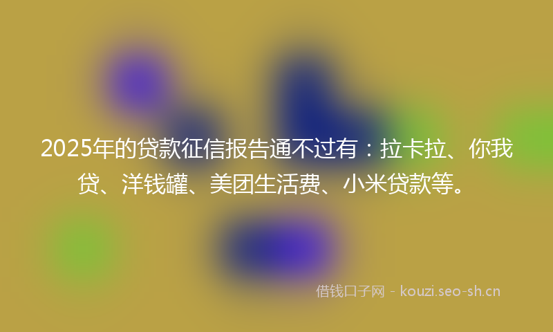 2025年的贷款征信报告通不过有：拉卡拉、你我贷、洋钱罐、美团生活费、小米贷款等。