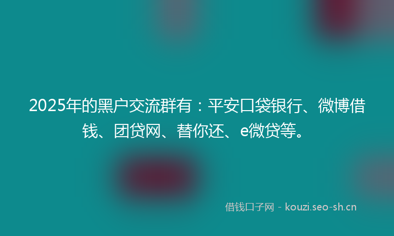 2025年的黑户交流群有：平安口袋银行、微博借钱、团贷网、替你还、e微贷等。
