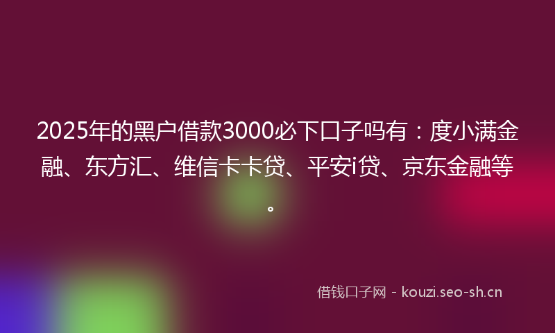 2025年的黑户借款3000必下口子吗有：度小满金融、东方汇、维信卡卡贷、平安i贷、京东金融等。