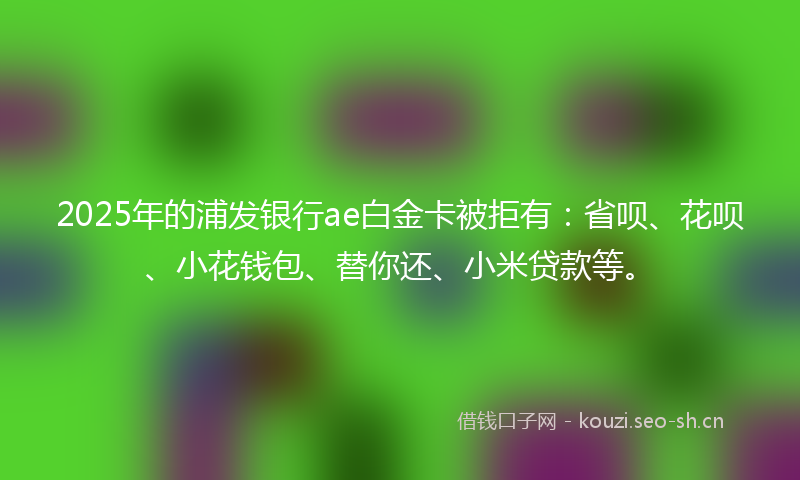2025年的浦发银行ae白金卡被拒有：省呗、花呗、小花钱包、替你还、小米贷款等。