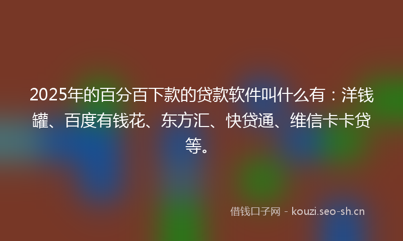 2025年的百分百下款的贷款软件叫什么有：洋钱罐、百度有钱花、东方汇、快贷通、维信卡卡贷等。