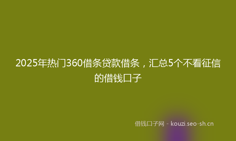 2025年热门360借条贷款借条，汇总5个不看征信的借钱口子