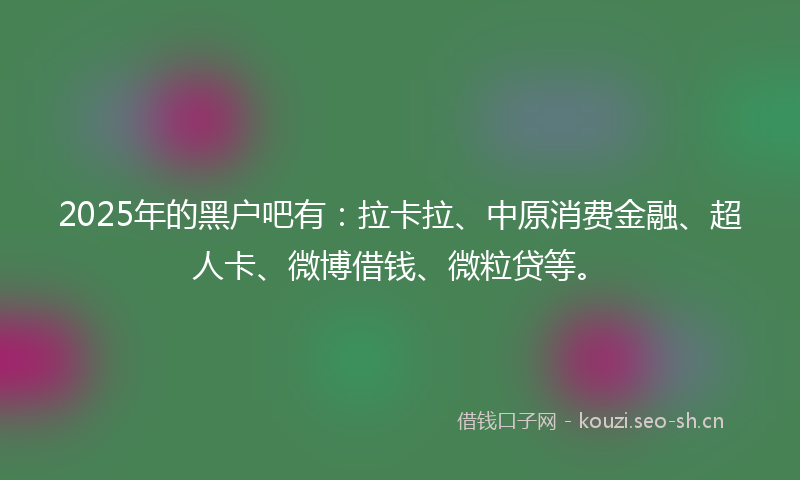 2025年的黑户吧有：拉卡拉、中原消费金融、超人卡、微博借钱、微粒贷等。