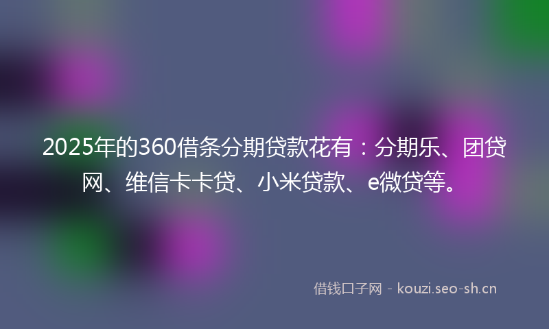 2025年的360借条分期贷款花有：分期乐、团贷网、维信卡卡贷、小米贷款、e微贷等。