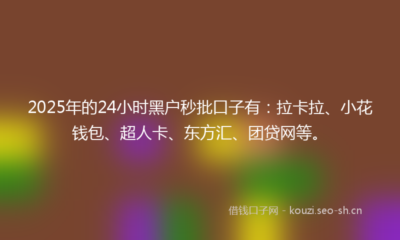 2025年的24小时黑户秒批口子有：拉卡拉、小花钱包、超人卡、东方汇、团贷网等。