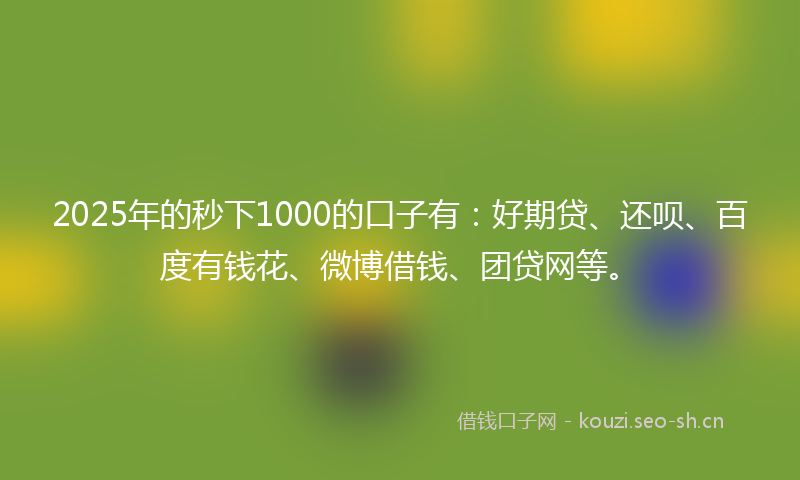 2025年的秒下1000的口子有：好期贷、还呗、百度有钱花、微博借钱、团贷网等。