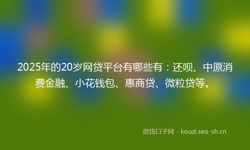 2025年的20岁网贷平台有哪些有：还呗、中原消费金融、小花钱包、惠商贷、微粒贷等。