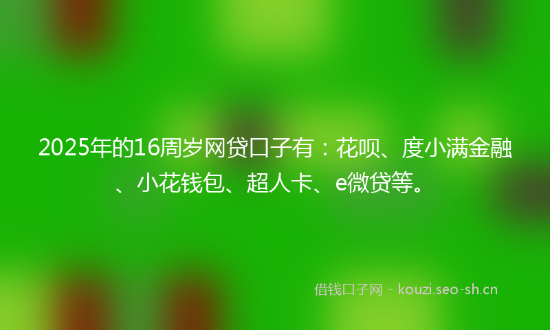 2025年的16周岁网贷口子有：花呗、度小满金融、小花钱包、超人卡、e微贷等。
