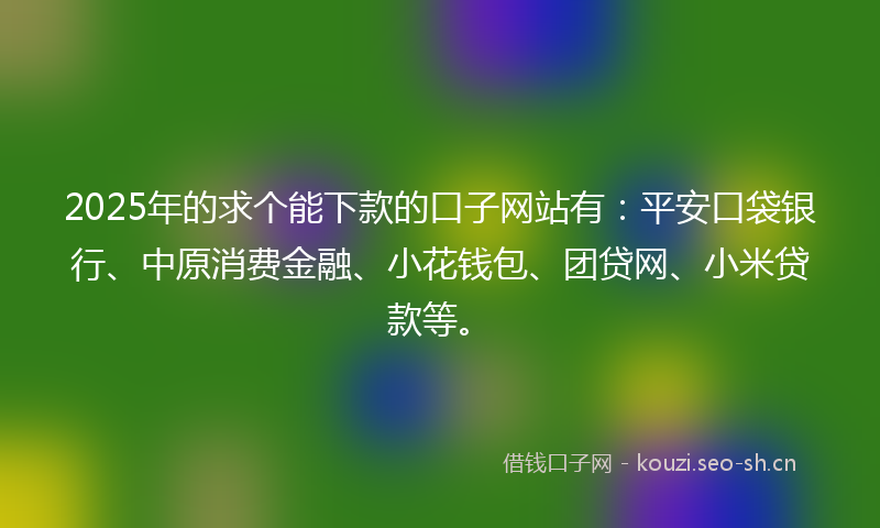 2025年的求个能下款的口子网站有：平安口袋银行、中原消费金融、小花钱包、团贷网、小米贷款等。