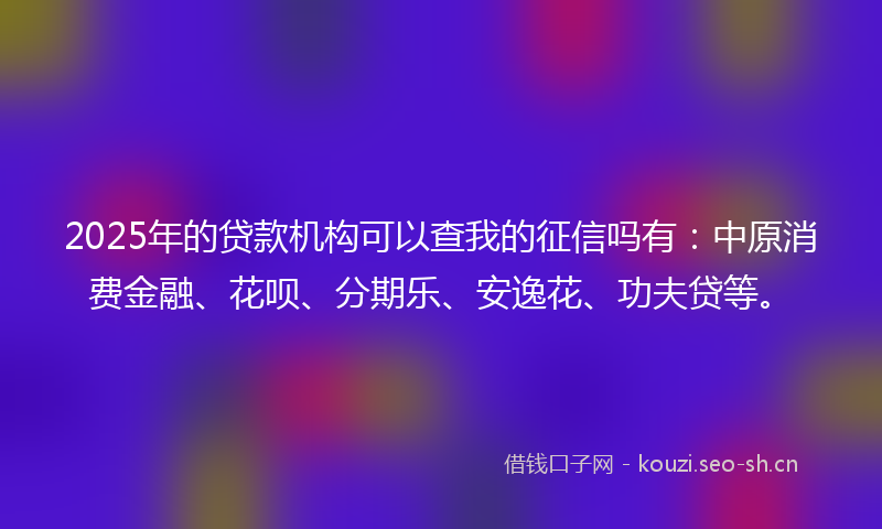 2025年的贷款机构可以查我的征信吗有：中原消费金融、花呗、分期乐、安逸花、功夫贷等。