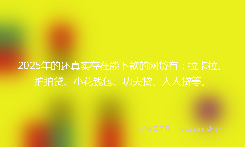 2025年的还真实存在能下款的网贷有：拉卡拉、拍拍贷、小花钱包、功夫贷、人人贷等。