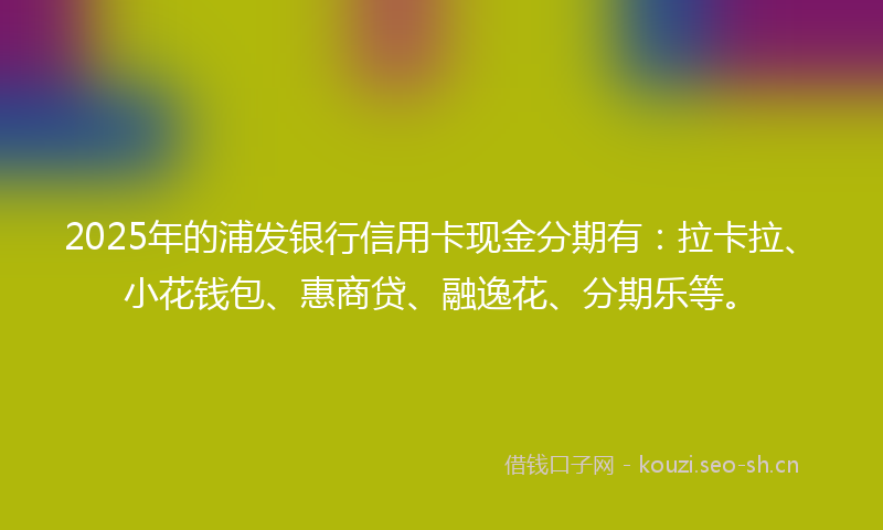 2025年的浦发银行信用卡现金分期有：拉卡拉、小花钱包、惠商贷、融逸花、分期乐等。