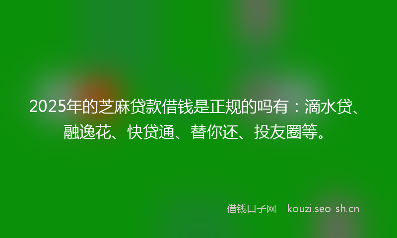 2025年的芝麻贷款借钱是正规的吗有：滴水贷、融逸花、快贷通、替你还、投友圈等。