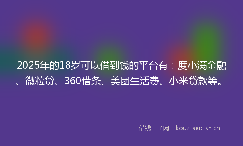 2025年的18岁可以借到钱的平台有：度小满金融、微粒贷、360借条、美团生活费、小米贷款等。