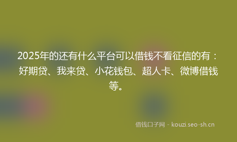 2025年的还有什么平台可以借钱不看征信的有：好期贷、我来贷、小花钱包、超人卡、微博借钱等。