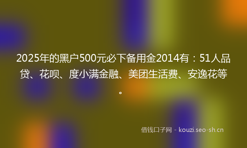 2025年的黑户500元必下备用金2014有：51人品贷、花呗、度小满金融、美团生活费、安逸花等。