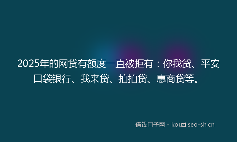 2025年的网贷有额度一直被拒有：你我贷、平安口袋银行、我来贷、拍拍贷、惠商贷等。