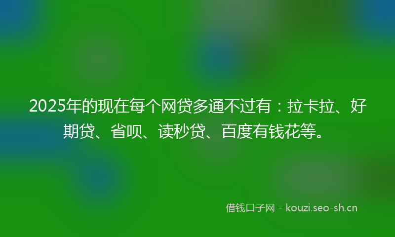 2025年的现在每个网贷多通不过有：拉卡拉、好期贷、省呗、读秒贷、百度有钱花等。