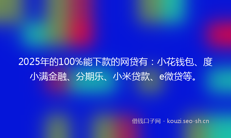 2025年的100%能下款的网贷有：小花钱包、度小满金融、分期乐、小米贷款、e微贷等。