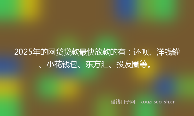 2025年的网贷贷款最快放款的有：还呗、洋钱罐、小花钱包、东方汇、投友圈等。