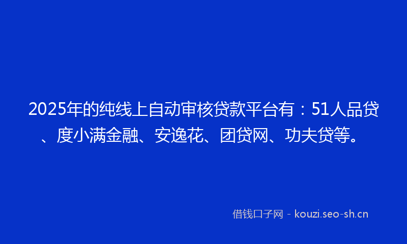 2025年的纯线上自动审核贷款平台有：51人品贷、度小满金融、安逸花、团贷网、功夫贷等。