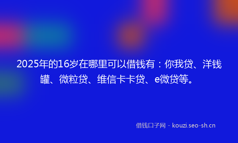 2025年的16岁在哪里可以借钱有：你我贷、洋钱罐、微粒贷、维信卡卡贷、e微贷等。