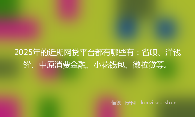 2025年的近期网贷平台都有哪些有：省呗、洋钱罐、中原消费金融、小花钱包、微粒贷等。