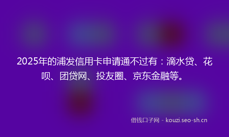 2025年的浦发信用卡申请通不过有：滴水贷、花呗、团贷网、投友圈、京东金融等。