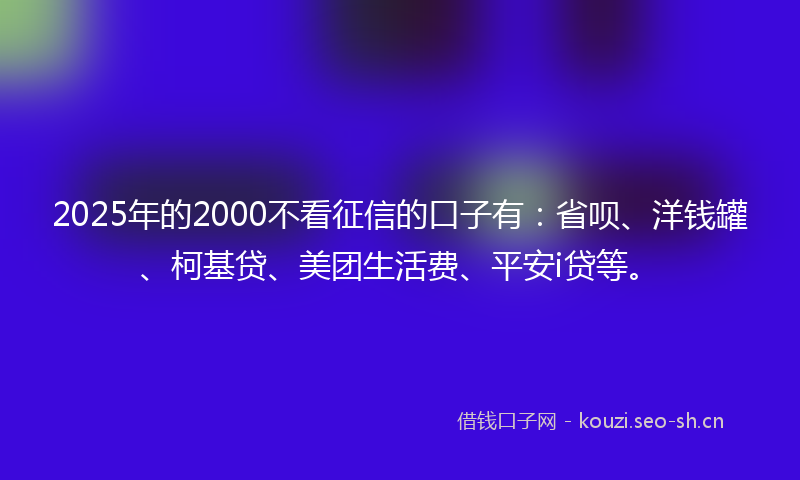 2025年的2000不看征信的口子有：省呗、洋钱罐、柯基贷、美团生活费、平安i贷等。