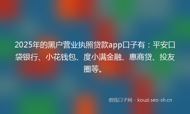 2025年的黑户营业执照贷款app口子有：平安口袋银行、小花钱包、度小满金融、惠商贷、投友圈等。