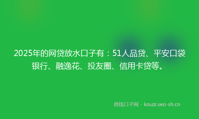 2025年的网贷放水口子有：51人品贷、平安口袋银行、融逸花、投友圈、信用卡贷等。
