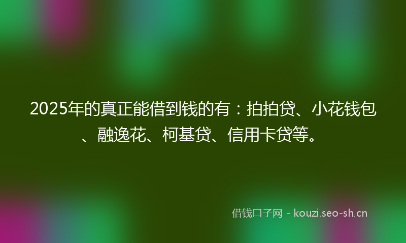 2025年的真正能借到钱的有：拍拍贷、小花钱包、融逸花、柯基贷、信用卡贷等。