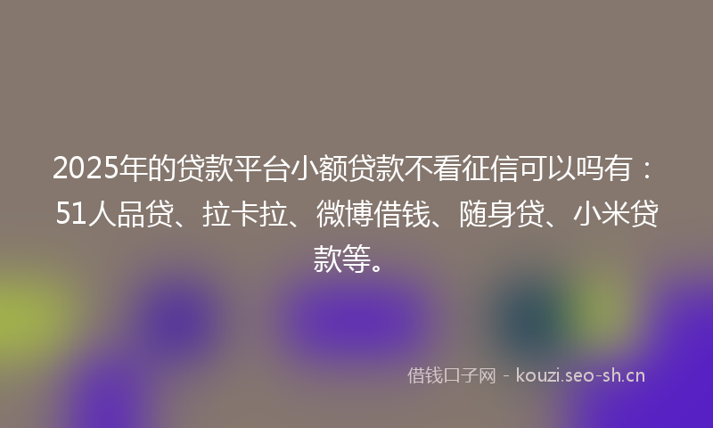 2025年的贷款平台小额贷款不看征信可以吗有：51人品贷、拉卡拉、微博借钱、随身贷、小米贷款等。