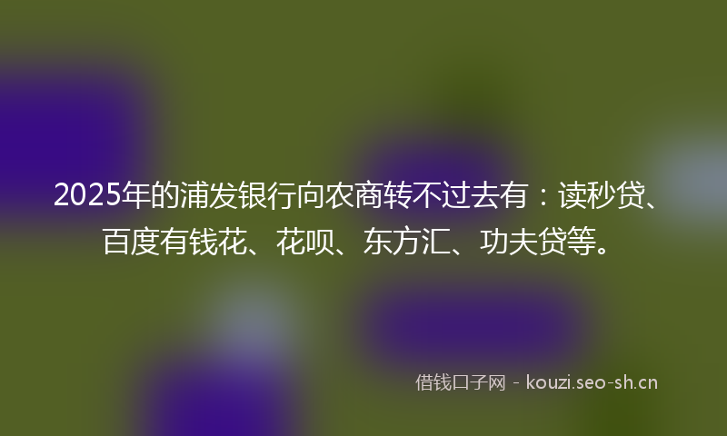 2025年的浦发银行向农商转不过去有：读秒贷、百度有钱花、花呗、东方汇、功夫贷等。