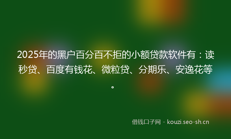 2025年的黑户百分百不拒的小额贷款软件有：读秒贷、百度有钱花、微粒贷、分期乐、安逸花等。