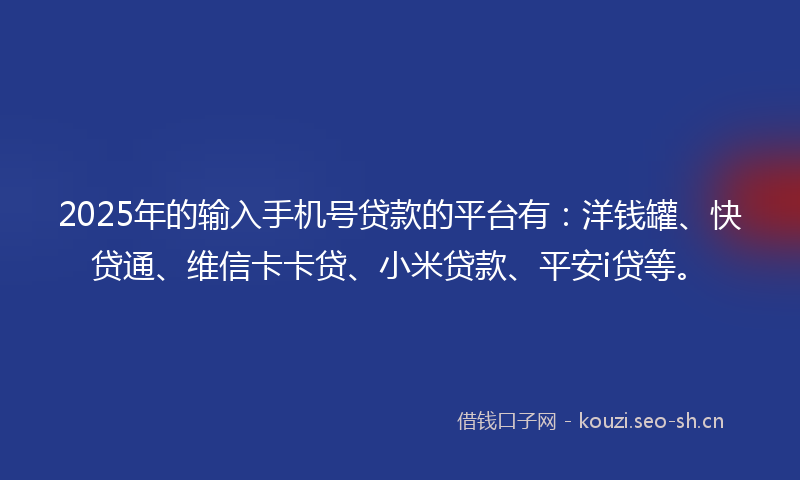 2025年的输入手机号贷款的平台有：洋钱罐、快贷通、维信卡卡贷、小米贷款、平安i贷等。